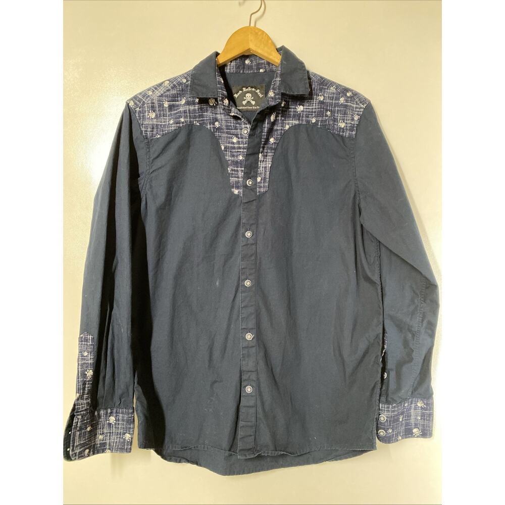 Rock Roll N Soul Navy Long Sleeve Button Shirt Men’s Small 38-40
